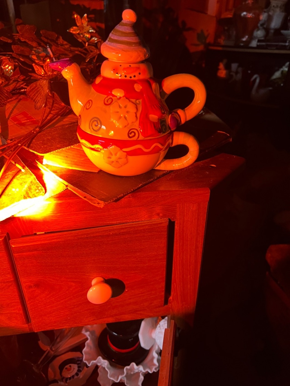 Source Unknown Yellow and Red Whimsical Ceramic Teapot Set